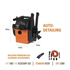 RIDGID WD5500B 5 Gal. 5.0 Peak HP Portable Wall-Mountable Wet/Dry Shop Vacuum with LED Lighted Car Nozzle and Premium Car Cleaning Kit