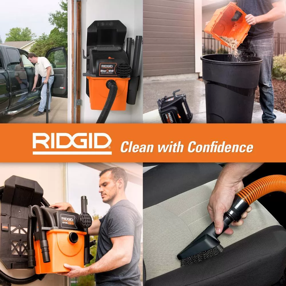 RIDGID WD5500B 5 Gal. 5.0 Peak HP Portable Wall-Mountable Wet/Dry Shop Vacuum with LED Lighted Car Nozzle and Premium Car Cleaning Kit