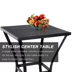 Outsunny 3-Piece All-Weather Steel Patio Outdoor Bar Bistro Furniture Set with White Cushions, Middle Table