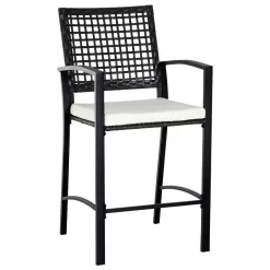 Outsunny 3-Piece All-Weather Steel Patio Outdoor Bar Bistro Furniture Set with White Cushions, Middle Table