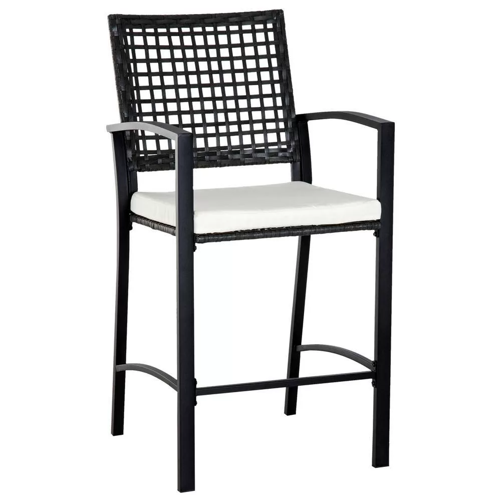 Outsunny 3-Piece All-Weather Steel Patio Outdoor Bar Bistro Furniture Set with White Cushions, Middle Table