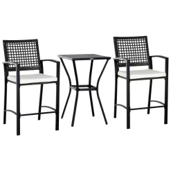 Outsunny 3-Piece All-Weather Steel Patio Outdoor Bar Bistro Furniture Set with White Cushions, Middle Table