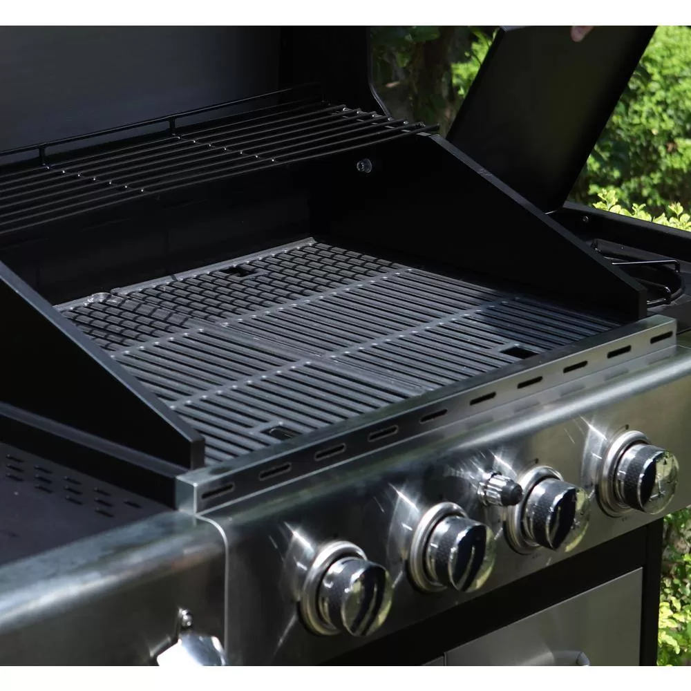 PHI VILLA THD-E2GR1 4-Burner Propane Gas Grill in Stainless Steel with Side Burner Regulator and Hose