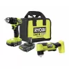 RYOBI PSBDD01K-PSBRA02B ONE+ HP 18V Brushless Cordless Compact 1/2 in. Drill/Driver, 3/8 in. Right Angle Drill, (2) Batteries, Charger, and Bag