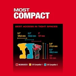 Milwaukee 3453-22HSR M12 FUEL 12V Lithium-Ion Cordless 3/8 in. Ratchet and 1/4 in. Impact Driver Kit (2-Tool) w/Batteries, Charger & Bag
