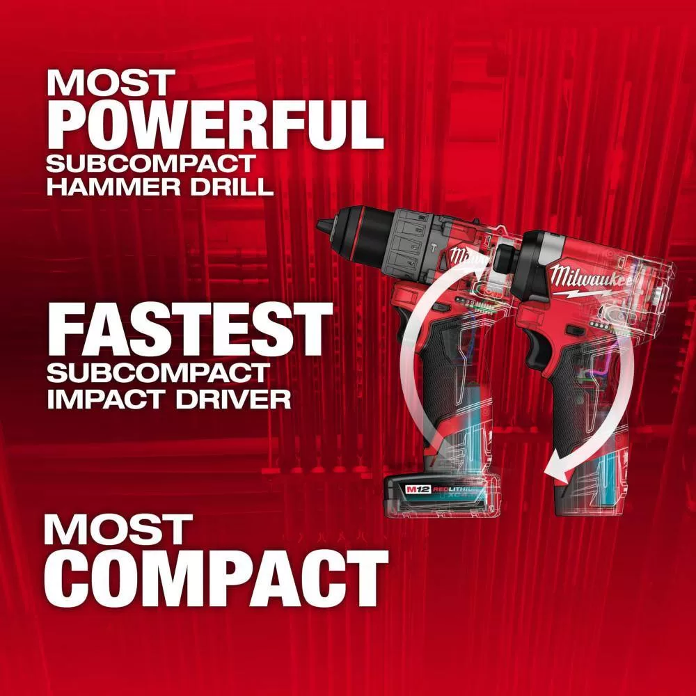 Milwaukee 3497-22-2520-20 M12 FUEL 12-Volt Lithium-Ion Brushless Cordless Hammer Drill and Impact Driver Combo Kit (2-Tool) with HACKZALL
