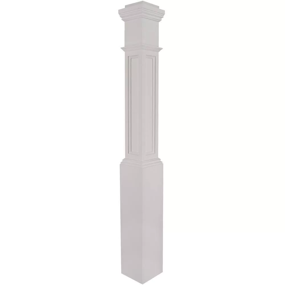 EVERMARK 4093X-055-HD00L Stair Parts 4093 55 in. x 6-1/4 in. Primed White Flat Panel Hollow Core Box Newel Post
