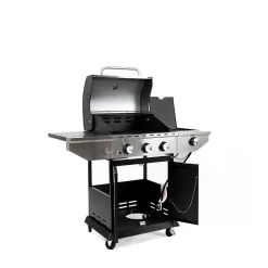 Cesicia AN016orange9 Outdoor BBQ 3 Burner Propane Grill Stainless Steel Gas Grill with Side Burner and Thermometer in Silver and Black