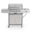 PHI VILLA THD-E02GR001 4-Burner Portable Propane Gas Grill in Stainless Steel with Side Burner and Fixed Side Tables