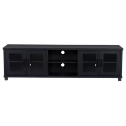 CorLiving Fremont Black Ravenwood TV Bench with Glass Cabinets for TVs up to 90 in.
