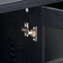 CorLiving Fremont Black Ravenwood TV Bench with Glass Cabinets for TVs up to 90 in.