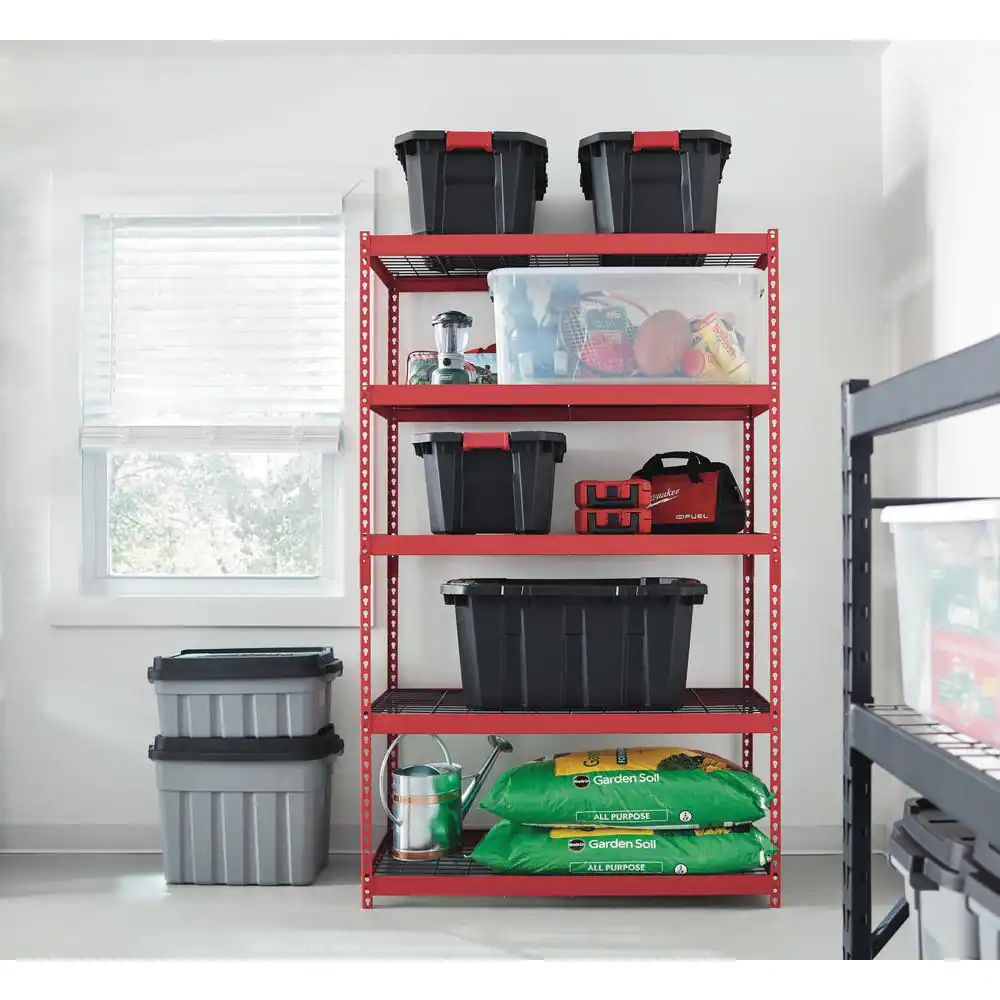 Husky MR482478W5-R 5-Tier Heavy Duty Steel Garage Storage Shelving Unit in Red (48 in. W x 78 in. H x 24 in. D)