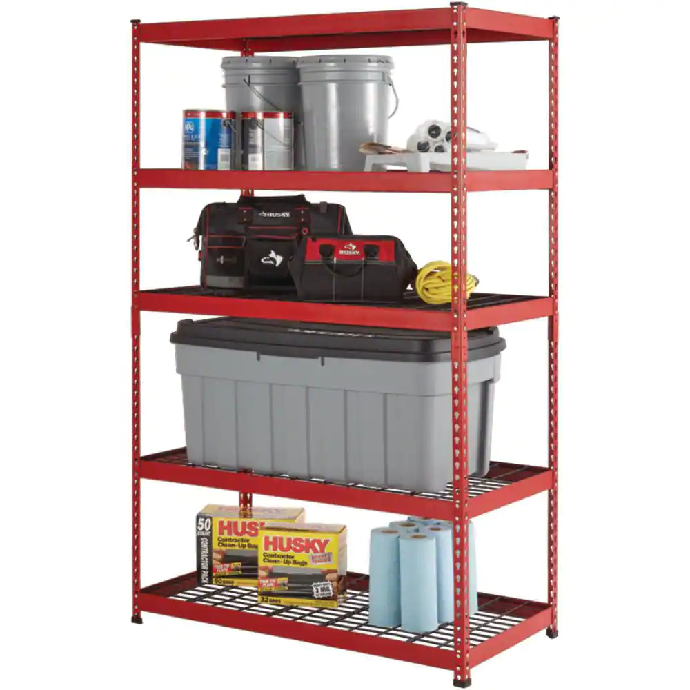 Husky MR482478W5-R 5-Tier Heavy Duty Steel Garage Storage Shelving Unit in Red (48 in. W x 78 in. H x 24 in. D)