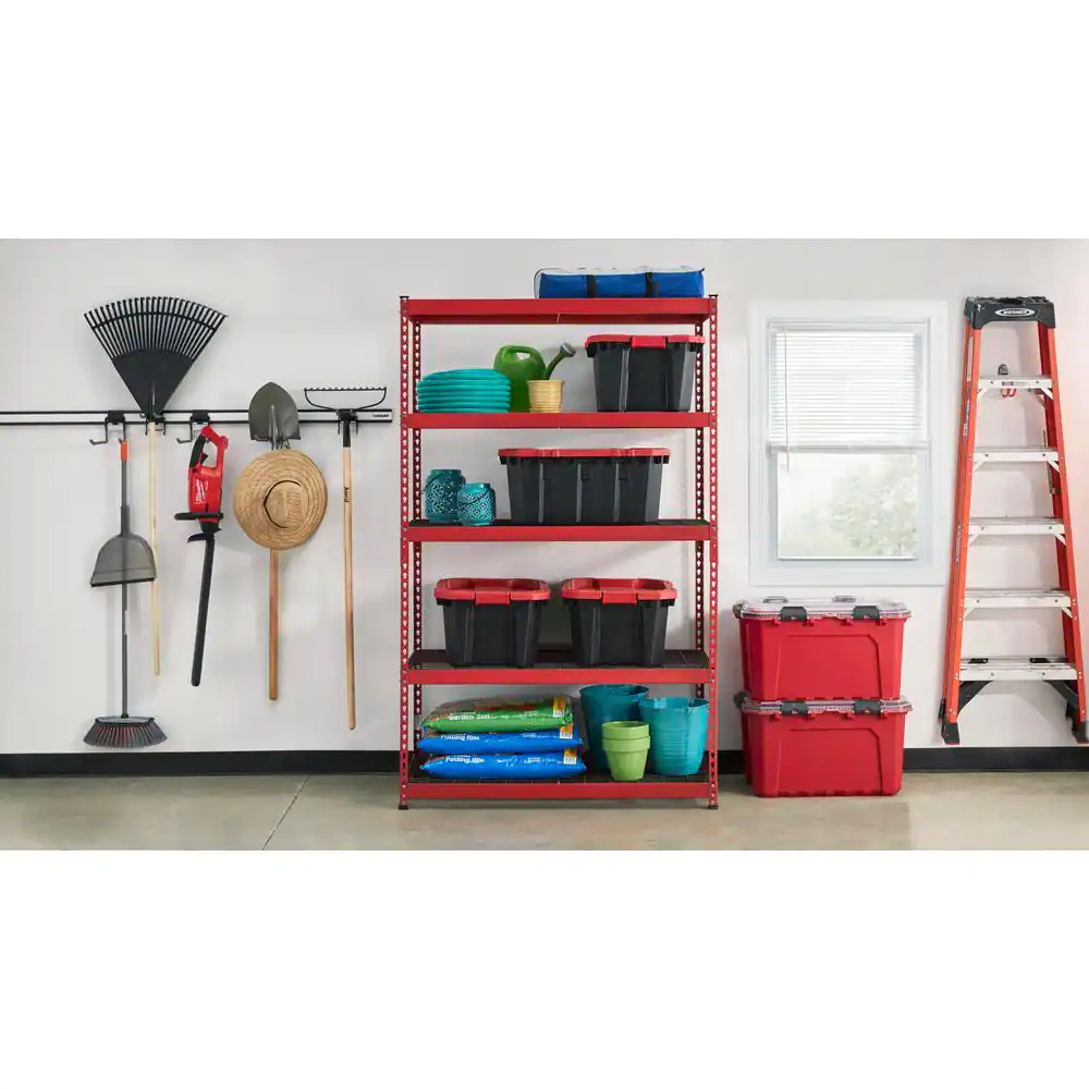 Husky MR482478W5-R 5-Tier Heavy Duty Steel Garage Storage Shelving Unit in Red (48 in. W x 78 in. H x 24 in. D)