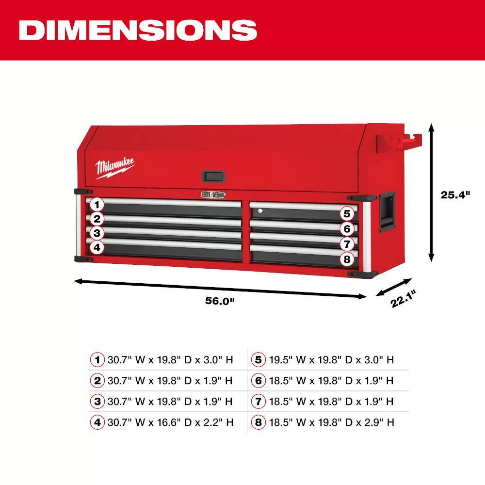 Milwaukee 48-22-8558 High Capacity 56 in. 8-Drawer Top Chest