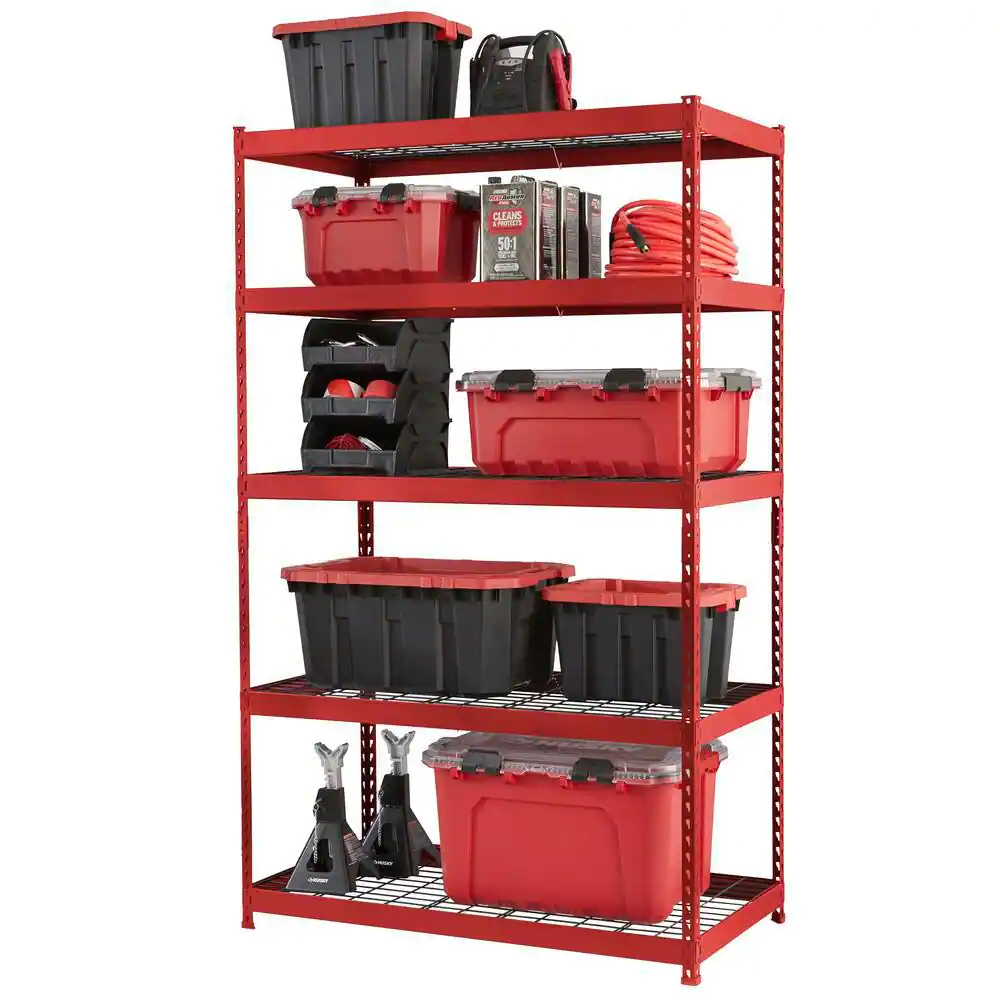 Husky N2R482478W5R 5-Tier Heavy Duty Boltless Steel Garage Storage Shelving Unit in Red (48 in. W x 78 in. H x 24 in. D)