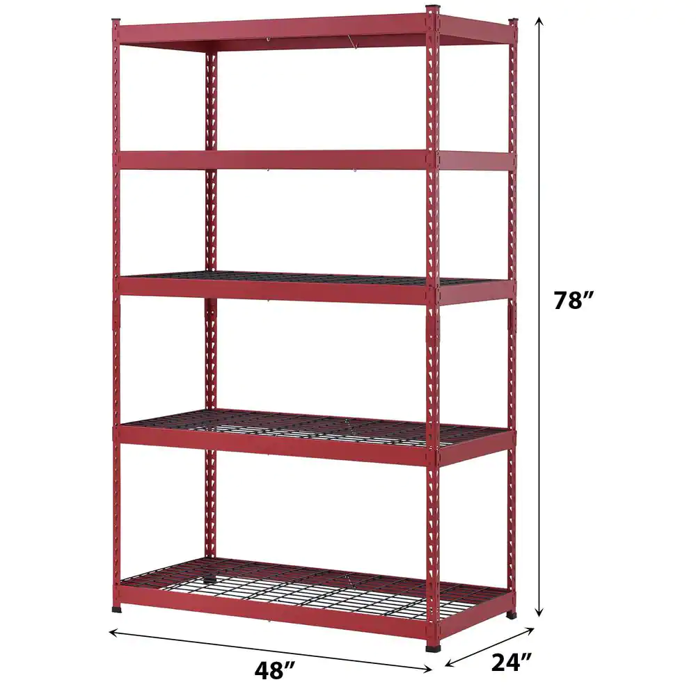 Husky N2R482478W5R 5-Tier Heavy Duty Boltless Steel Garage Storage Shelving Unit in Red (48 in. W x 78 in. H x 24 in. D)