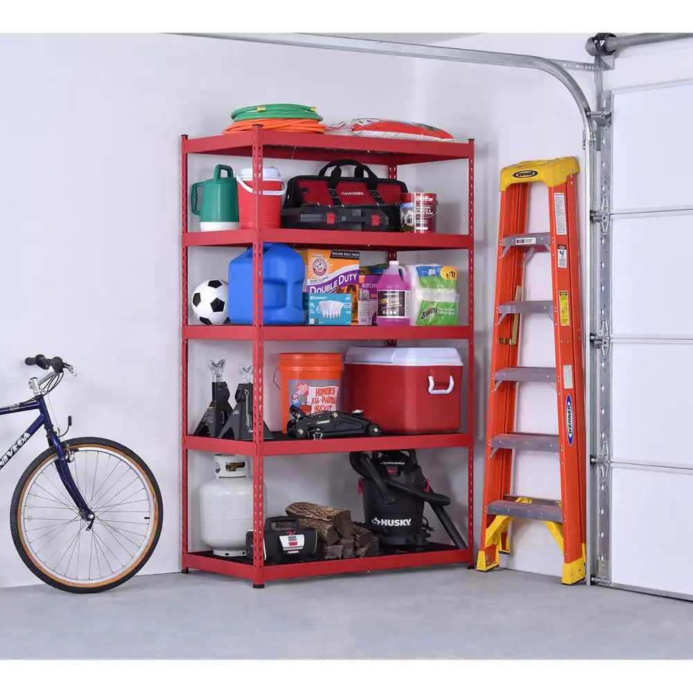Husky N2R482478W5R 5-Tier Heavy Duty Boltless Steel Garage Storage Shelving Unit in Red (48 in. W x 78 in. H x 24 in. D)