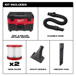 Milwaukee 0880-20-49-90-1900 M18 18-Volt 2 Gal. Lithium-Ion Cordless Wet/Dry Vacuum W/ Extra Wet/Dry HEPA Filter