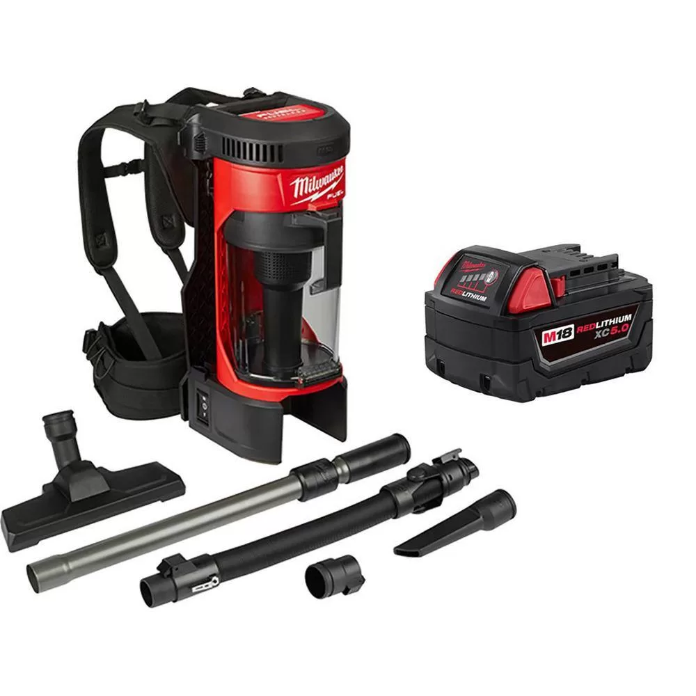 Milwaukee 0885-20-48-11-1850 M18 FUEL 1 Gal. 18-Volt Lithium-Ion Brushless Cordless 3-in-1 Backpack Vacuum W/ 5.0Ah Battery