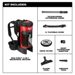 Milwaukee 0885-20-48-11-1850 M18 FUEL 1 Gal. 18-Volt Lithium-Ion Brushless Cordless 3-in-1 Backpack Vacuum W/ 5.0Ah Battery