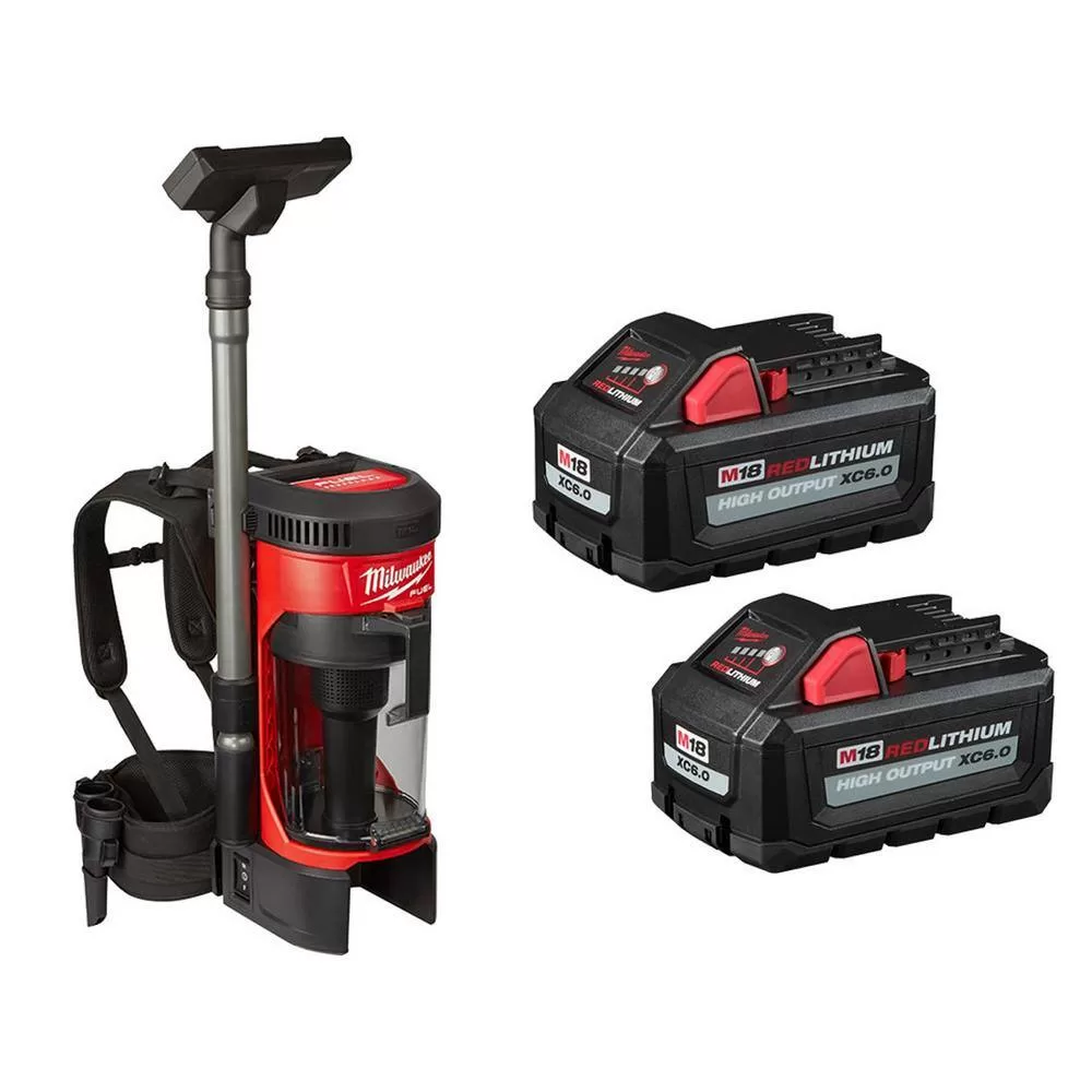 Milwaukee 0885-20-48-11-1862 M18 FUEL 18-Volt Lithium-Ion Brushless 1 Gal. Cordless 3-in-1 Backpack Vacuum with (2) M18 HIGH OUTPUT 6.0 Ah Batteries
