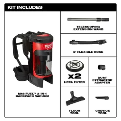 Milwaukee 0885-20-49-90-1963 M18 FUEL 18-Volt Lithium-Ion Brushless 1 Gal. Cordless 3-in-1 Backpack Vacuum with Extra HEPA Filter