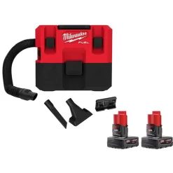 Milwaukee 0960-20-48-11-2442 M12 FUEL 12-Volt Lithium-Ion Cordless 1.6 Gal. Wet/Dry Vacuum with 2 XC Extended Capacity 3.0 Ah Batteries