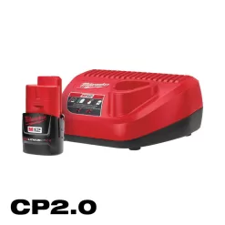 Milwaukee 0980-20-48-59-2420 M12 AIR-TIP 1-1/4 in. - 2-1/2 in. Wet/Dry Shop Vacuum Utility Nozzle Attachment Kit with CP 2.0 Ah Battery and Charger