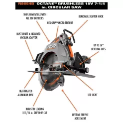 RIDGID R8654B-AC840040 18V Brushless Cordless 7-1/4 in. Circular Saw with 18V 4.0 Ah MAX Output Lithium-Ion Battery