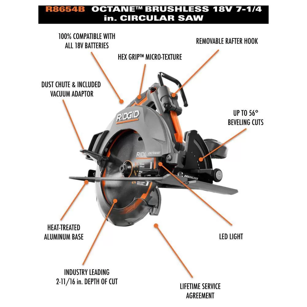RIDGID R8654B-AC840040 18V Brushless Cordless 7-1/4 in. Circular Saw with 18V 4.0 Ah MAX Output Lithium-Ion Battery