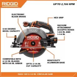 RIDGID R8655KN-AC612N 18V Cordless 6 1/2 in. Circular Saw Kit with (1) 4.0 Ah Battery and Charger with Extra 6-1/2 in. Circular Saw Blade