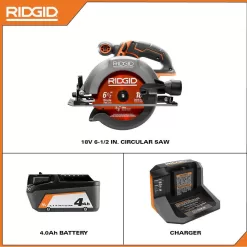 RIDGID R8655KN-AC612N 18V Cordless 6 1/2 in. Circular Saw Kit with (1) 4.0 Ah Battery and Charger with Extra 6-1/2 in. Circular Saw Blade