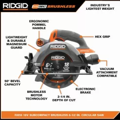 RIDGID R8656B 18V SubCompact Brushless Cordless 6-1/2 in. Circular Saw (Tool Only)