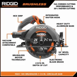 RIDGID R8657B 18V Brushless Cordless 7-1/4 in. Circular Saw (Tool Only)