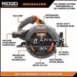 RIDGID R8657KN 18V Brushless Cordless 7-1/4 in. Circular Saw Kit with 4.0 Ah MAX Output Battery and Charger