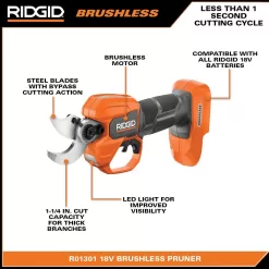 RIDGID R01301K 18V Brushless Cordless Battery Pruner with 2.0 Ah Battery and Charger