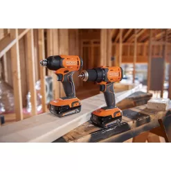 RIDGID R019001-R9272 18V Brushless Cordless String Trimmer, Leaf Blower, Drill/Driver and Impact Driver with (3) Batteries and (2) Chargers