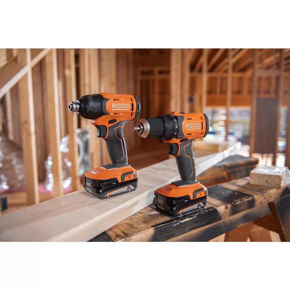 RIDGID R019001-R9272 18V Brushless Cordless String Trimmer, Leaf Blower, Drill/Driver and Impact Driver with (3) Batteries and (2) Chargers