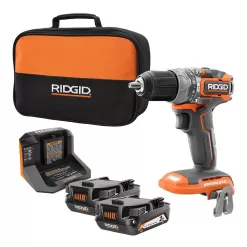 RIDGID R8711K 18V SubCompact Brushless 1/2 in. Hammer Drill Kit with (2) 2.0 Ah Batteries, Charger, and Bag