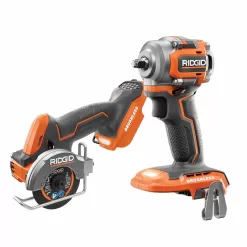 RIDGID R87207B-R87547B 18V SubCompact Brushless Cordless 3/8 in. Impact Wrench and 3 in. Multi-Material Saw (Tools Only)