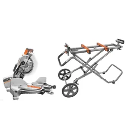 RIDGID R4113-AC9946 15 Amp Corded 10 in. Dual Bevel Miter Saw with LED Cut Line Indicator and Universal Mobile Miter Saw Stand
