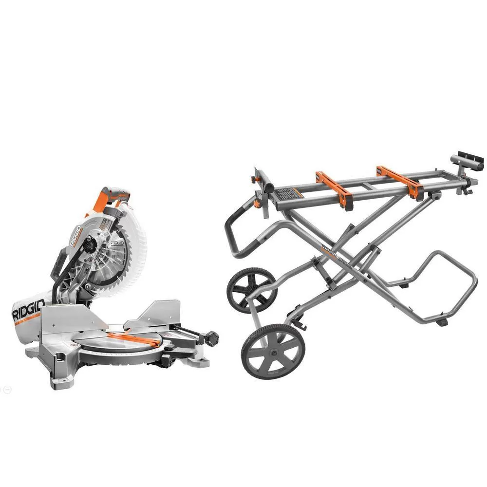 RIDGID R4113-AC9946 15 Amp Corded 10 in. Dual Bevel Miter Saw with LED Cut Line Indicator and Universal Mobile Miter Saw Stand