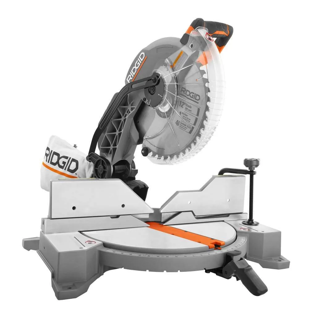 RIDGID 15 Amp Corded 12 in. Dual Bevel Miter Saw with LED Cutline Indicator and 18V Cordless 10 oz. Caulk and Adhesive Gun