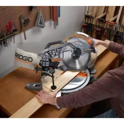 RIDGID 15 Amp Corded 12 in. Dual Bevel Miter Saw with LED Cutline Indicator and 18V Cordless 10 oz. Caulk and Adhesive Gun