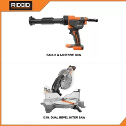 RIDGID 15 Amp Corded 12 in. Dual Bevel Miter Saw with LED Cutline Indicator and 18V Cordless 10 oz. Caulk and Adhesive Gun