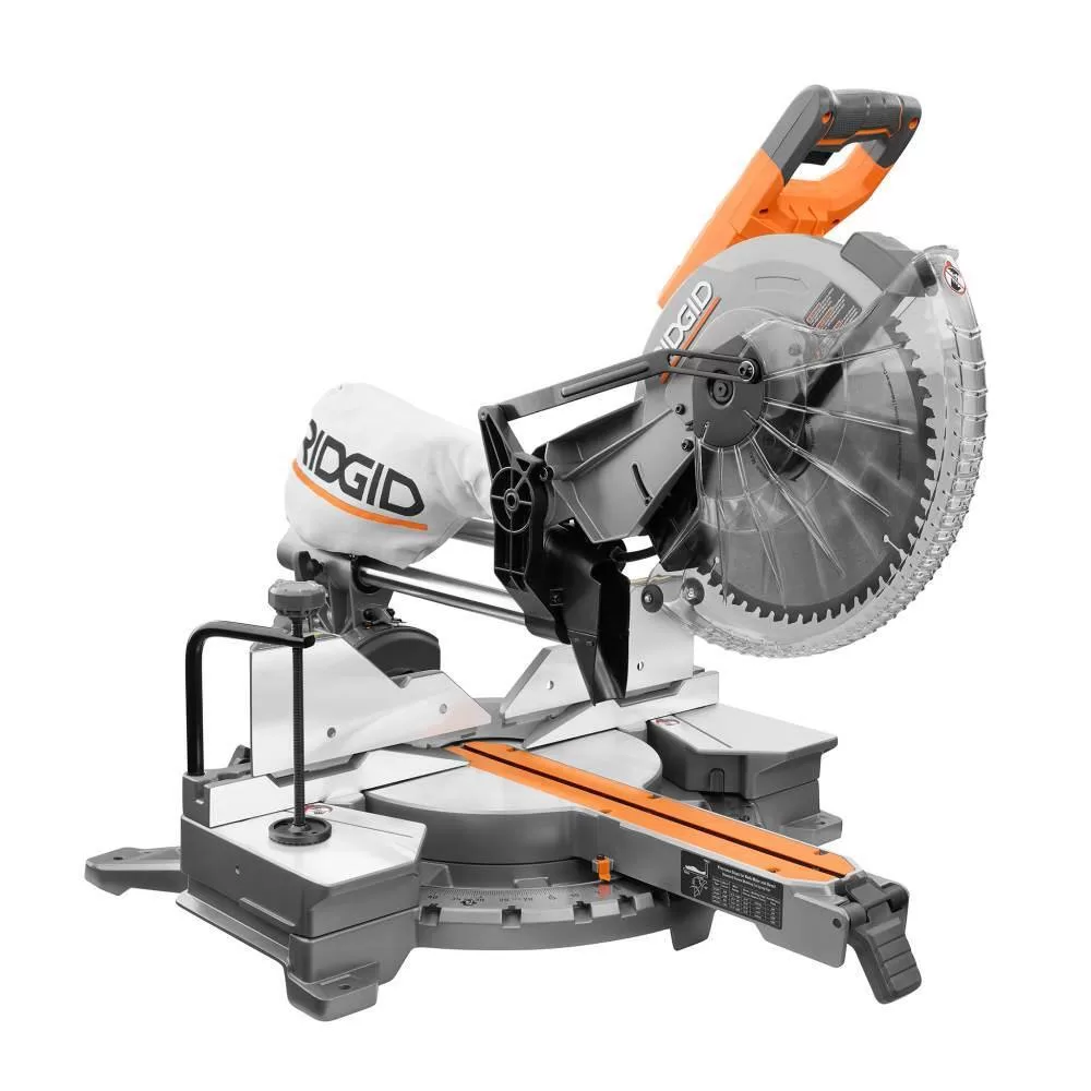RIDGID R4222-R213BNF 15 Amp Corded 12 in. Dual Bevel Sliding Miter Saw with Pneumatic 18-Gauge 2-1/8 in. Brad Nailer with Tool Bag