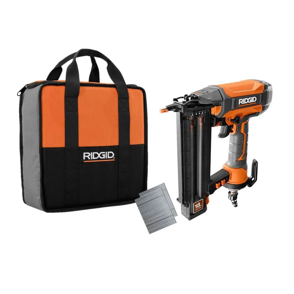 RIDGID R4222-R213BNF 15 Amp Corded 12 in. Dual Bevel Sliding Miter Saw with Pneumatic 18-Gauge 2-1/8 in. Brad Nailer with Tool Bag