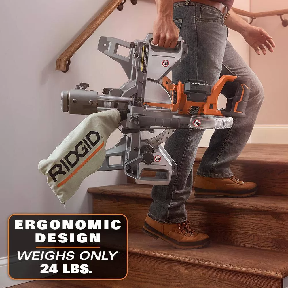 RIDGID R48607B-AC87004P 18V Brushless Cordless 7-1/4 in. Dual Bevel Sliding Miter Saw with 18V Lithium-Ion 4.0 Ah Battery (2-Pack)