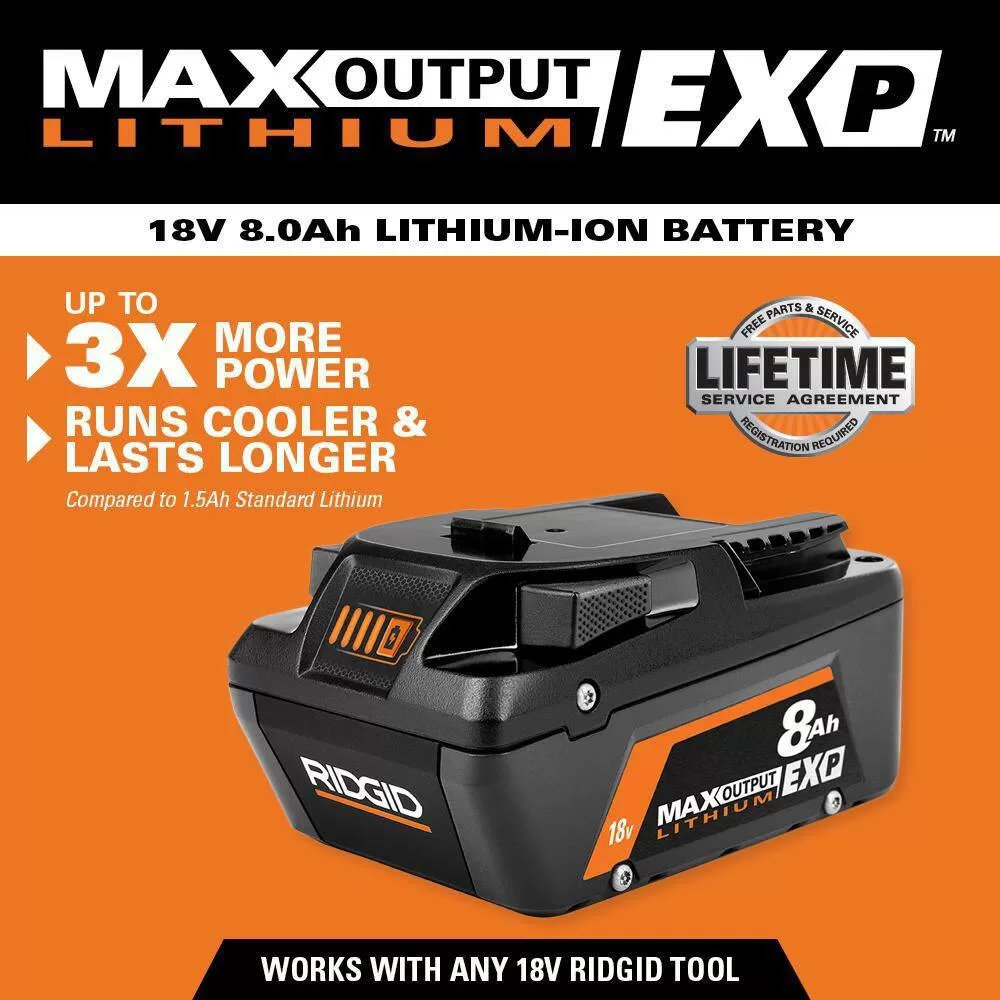 RIDGID AC840080 18V 8.0 Ah MAX Output EXP Lithium-Ion Battery
